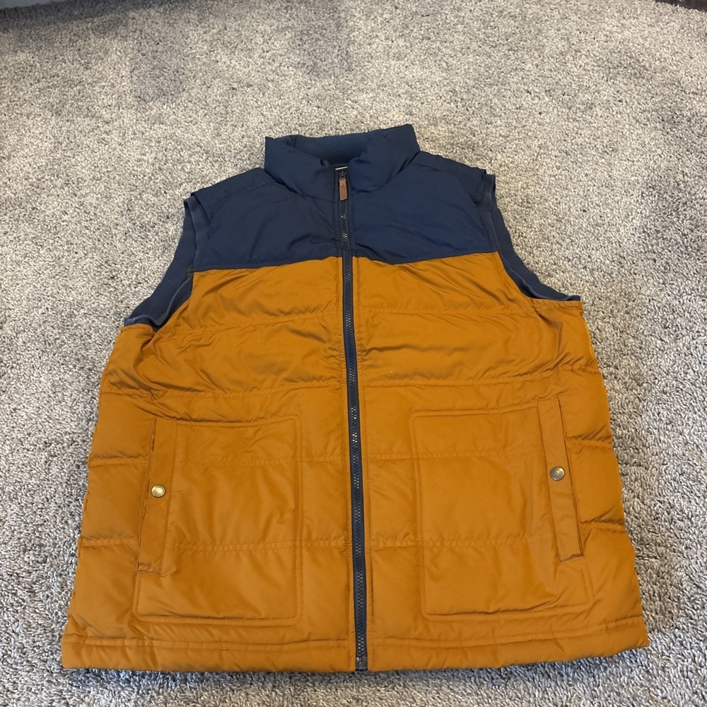 Alpine Design Men's Puffer Vest Orange Navy Size Large Down Fill Plaid Lined